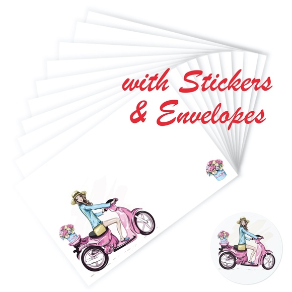 x10 Fashion Scoote Girl Cards Stickers Envelopes Fashion Stationery Stickers - Picture 1 of 10